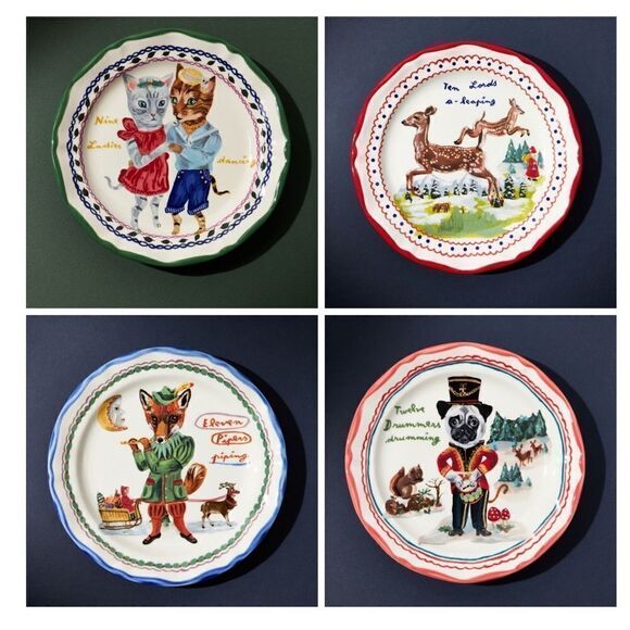 Anthropologie Nathalie Lete 12 Days of Christmas Dessert Plates - Set of… - Picture 7 of 8